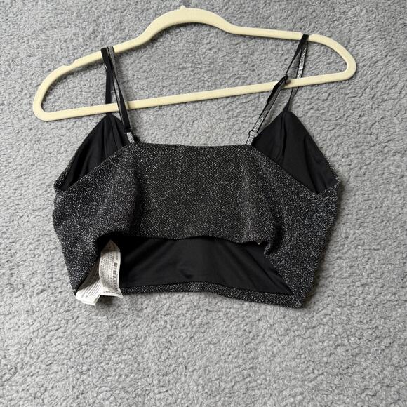 Zara Trafaluc Tank Top Women's Large Black Sparkle Sleeveless Crop Top - Picture 3 of 6